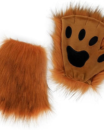 HAOAN Wolf Paw Gloves Faux Fur Cat Fingerless Mittens Winter Warm Cosplay Halloween Fancy Party Costume Accessories
