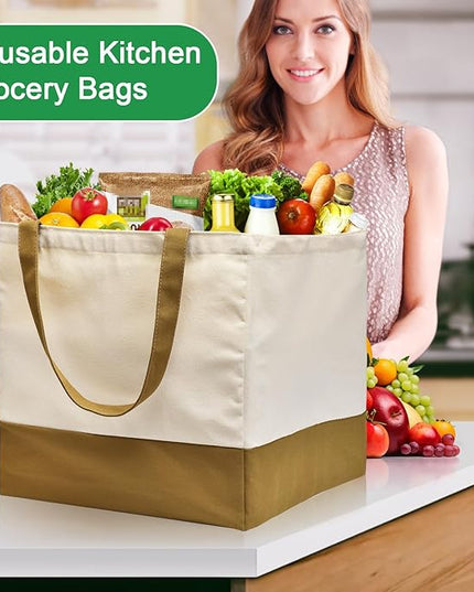 Canvas Reusable Grocery Bags Heavy Duty, 8.3 gal Foldable Large Tote Bag with Handles, Holds 60 lbs Canvas Shopping Bags, 1 Pack