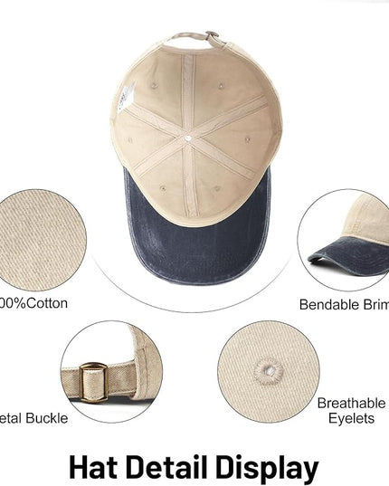 XXL Oversize Washed Denim Baseball Cap,Low Profile Jean Sports Cap for Big Heads 23.5"-25.5",Large Pigment Dyed Dad Hat