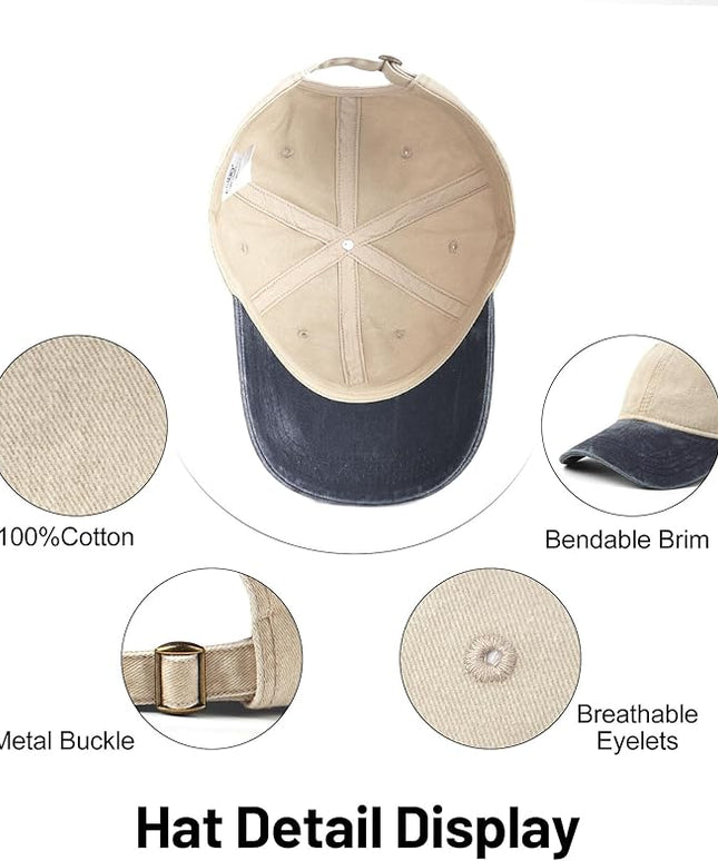 XXL Oversize Washed Denim Baseball Cap,Low Profile Jean Sports Cap for Big Heads 23.5"-25.5",Large Pigment Dyed Dad Hat