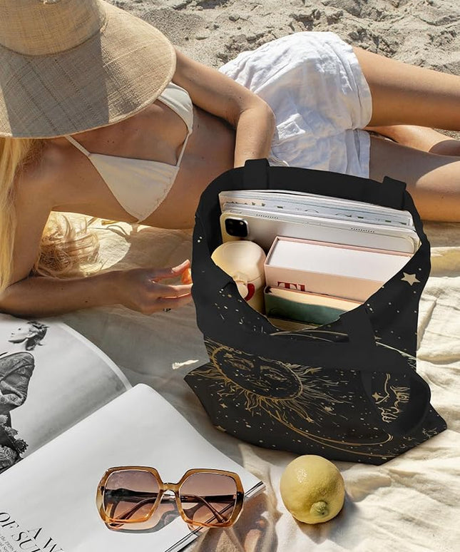 Aesthetic Canvas Tote Bag - Reusable Shoulder Tote Bag for Women Lady Casual Vacation, Shopping, Work, Gym