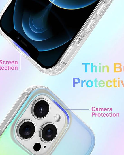 Cute Case for iPhone 12 Pro Max Case for Women Girls [Compatible with Magsafe] Aesthetic Girly Glitter Bling Rainbow Magnetic Protective Phone Cover, Translucent Iridescent Blue & Pink