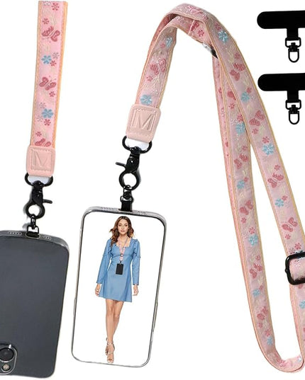 Adjustable Lanyard for Phone, Camera, Name Tags, ID card, Keychain and Wristlet Straps with 2 phone pads(Black)