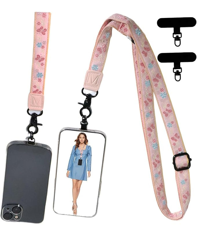 Adjustable Lanyard for Phone, Camera, Name Tags, ID card, Keychain and Wristlet Straps with 2 phone pads(Black)