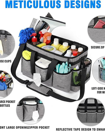 Wearable Cleaning Caddy Bag, Cleaning Caddy Supplies Organizer with Handles for Cleaners & Housekeeper, Under Sink & Car Cleaning Tool Organizers Bag with Adjustable Shoulder Strap&Waist Belt