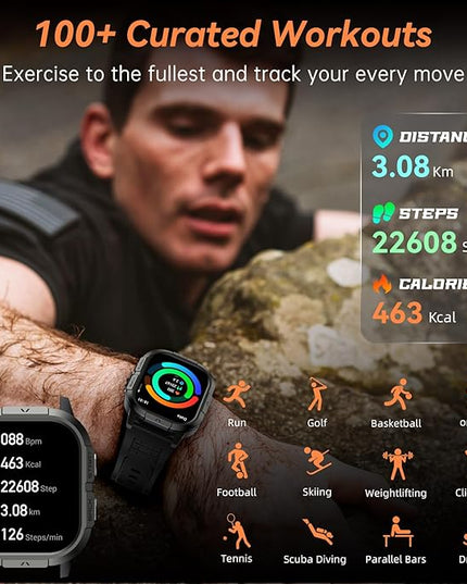 Smart Watch for Men Fitness Tracker: Military Waterproof Make Answer Call Digital Mens Watches Running Step Pedometer Smartwatch Android Phone iPhone Samsung Compatible Sleep SpO2 Heart Rate Monitor