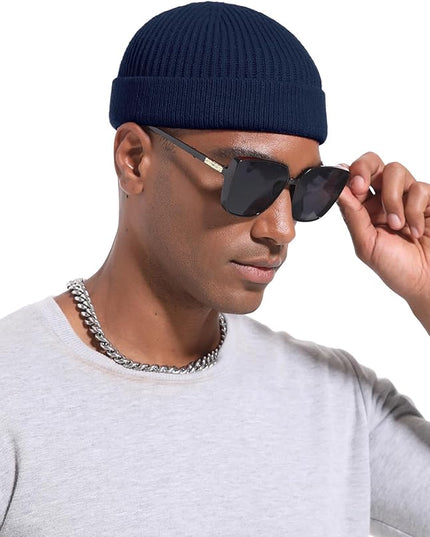 Short Fisherman Beanie for Men Women, Wool Knit Cuff Warm Winter Hats, Trawler Beanie Watch Caps Soft Skullcap