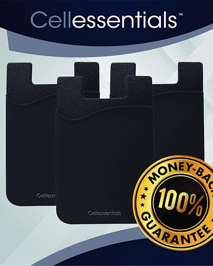 USA Merchant Redesigned Card Holder - Silicone Stick on Cell Phone Wallet with Pocket for Credit Card ID Business Card - iPhone Android & Smartphones (Black)