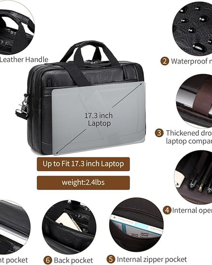 Faux Leather Messenger Bag for Men 17-17.3 Inch: Convertible 3 in 1 Backpack Laptop Briefcase Computer Handbags Shoulder CrossbodyBag with Padded for Work College Travel, PU Black