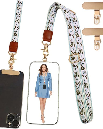 LEMEDE Phone Charm Lanyard, Gold Buckle Adjustable Crossbody and Wrist Strap with 2pcs 360-Degree Rotatable Phone Pad