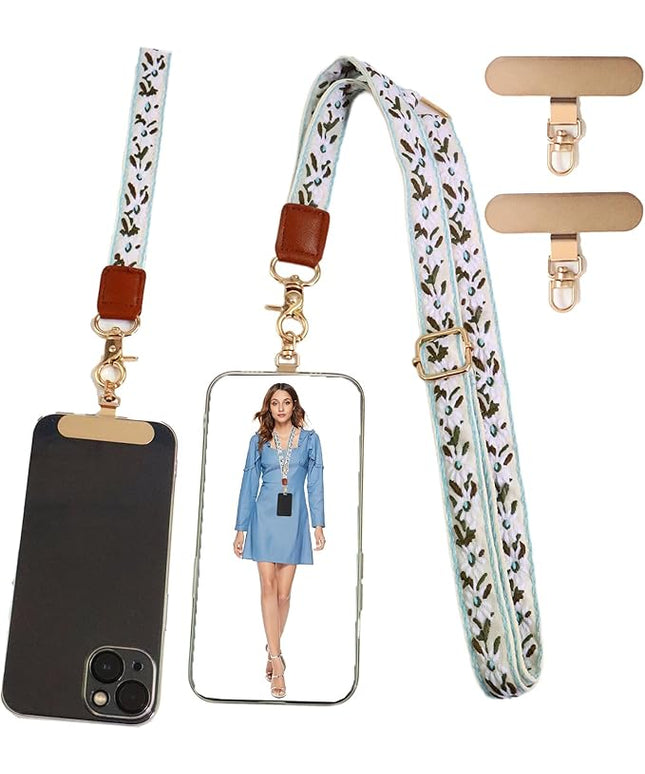 LEMEDE Phone Charm Lanyard, Gold Buckle Adjustable Crossbody and Wrist Strap with 2pcs 360-Degree Rotatable Phone Pad