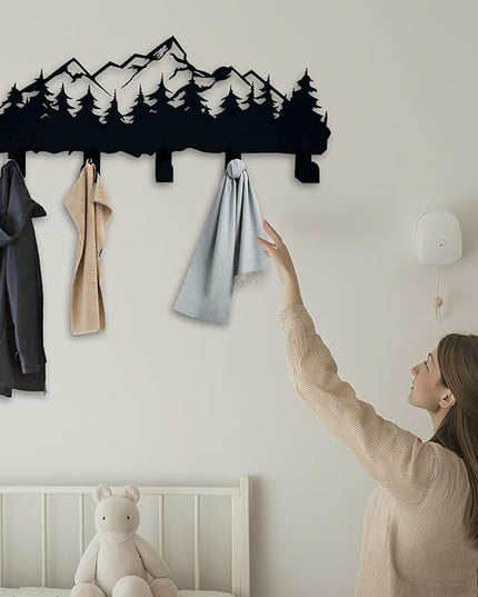 ZORISE Metal Mountain Coat Hooks and Key Holder, Mountain Design Wall Art Decor, Clothes Hat Rack, and Backpack Hanger, Storage Decor for Living Room, Hallway, Office, Kitchen, Entryway, and Bedroom