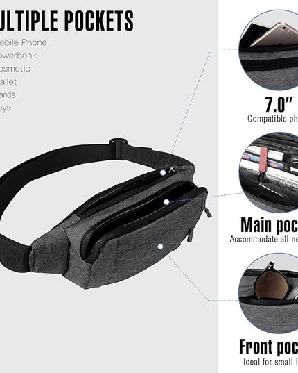 WATERFLY Fanny Pack Waist Bag: Small Hip Pouch Bum Bag Fannie Pack Phanny Fannypack Waistpack Bumbag Beltbag Sport Slim Fashionable for Jogging Hiking Hiker Woman Man