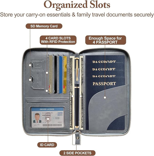 Passport Holder for Travel Women and Men RFID Passport Holder with Card Slots Holder Passport Case Passport cover Passport Wallet Travel Essentials and Accessories (Zipper, Grey Zipper)