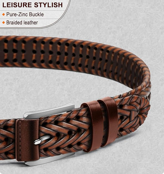BULLIANT Mens Belts,Leather Woven Braided Belts for Gift Men Casual Jeans Golf