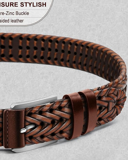 BULLIANT Mens Belts,Leather Woven Braided Belts for Gift Men Casual Jeans Golf