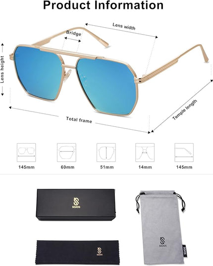 SOJOS Retro Oversized Square Polarized Sunglasses for Women Men Vintage Shades Classic Large Metal Sun Glasses