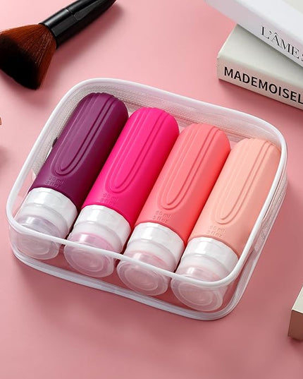 Travel Bottles for Toiletries, Tsa Approved 3oz Travel Size Containers BPA Free Leak Proof Refillable Liquid Silicone Squeezable Travel Accessories for Shampoo Conditioner Lotion (4 Pack)