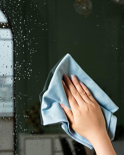 6 Pack Microfiber Glass Cleaning Cloth, 16 Inch X 16 Inch, Lint Free Quickly Clean Window, Glasses, Windshields, Mirrors, and Stainless Steel, Blue