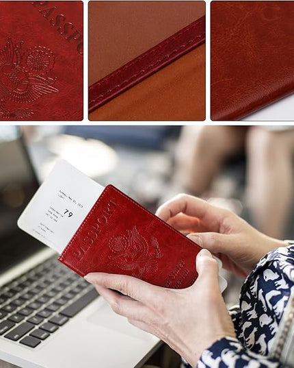 TIGARI Passport Holder for Travel Women Men, Valentines Day Gifts PU Leather Wallet Cover Case Sleeve, Waterproof Protected Document Organizer, Vacation Plane Cruise Travel Essentials