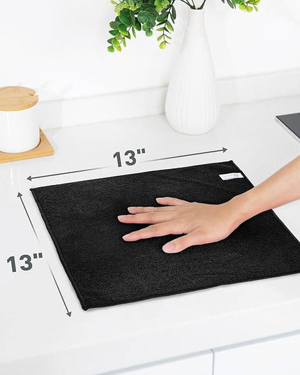 Black Microfiber Cleaning Cloth 13"x13", Ultra Soft Absorbent Microfiber Cleaning Rags for Housekeeping Cleaning Supplies, Lint Free Reusable Cleaning Cloths for House Washable, Pack of 12