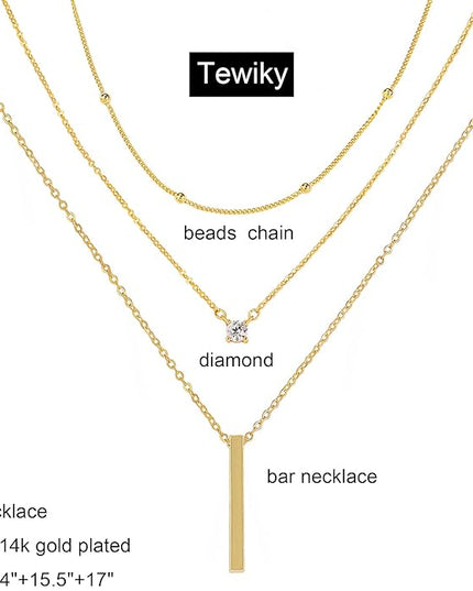Tewiky Dainty 14k Gold Plated/Silver Cubic Zirconia Necklaces for Women, Simple CZ Jewelry Necklaces Trendy Gifts
