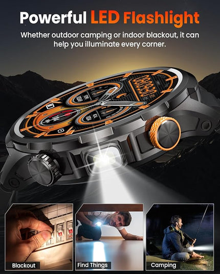 Smart Watches for Men, Military Smart Watch with 100 Days Battery/Flashlight/Heart Rate/Sleep/SpO2 Monitor/Call/110+ Sports Mode, 5 ATM Rugged Men's Fitness Tracker Watch for Android iPhone Compatible