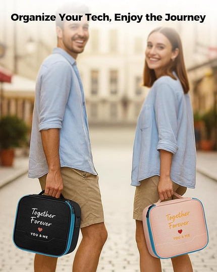 MATEIN Valentines Day Gifts for Couples, Mr and Mrs Gifts, Electronics Organizer Travel Case with USB Port, 2-Pack Couple Cord Organizer Bag 2-in-1 Cable Storage Bag for Tech Accessories and Makeup