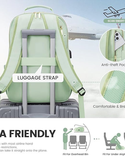 LOVEVOOK Laptop Backpack for Women 17.3 inch,Cute Womens Travel Backpack Purse,Professional Laptop Computer Bag,Waterproof Work Business College Teacher Bags Carry on Backpack with USB Port,Cyan Green