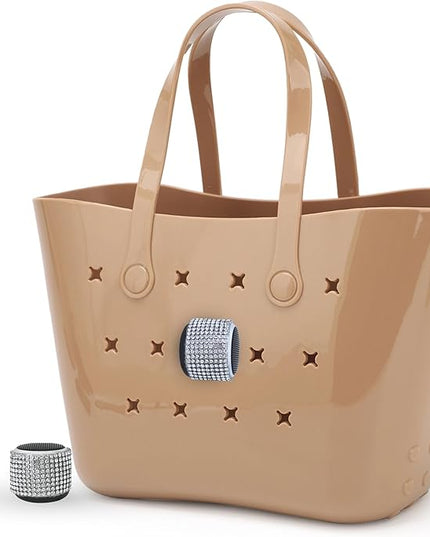 Tote Tunes Waterproof Mini Bluetooth Speaker Compatible with Bogg-Style Tote Bags – Wireless Portable Sound with Secure Rivet Attachment (Crystal Rhinestone)