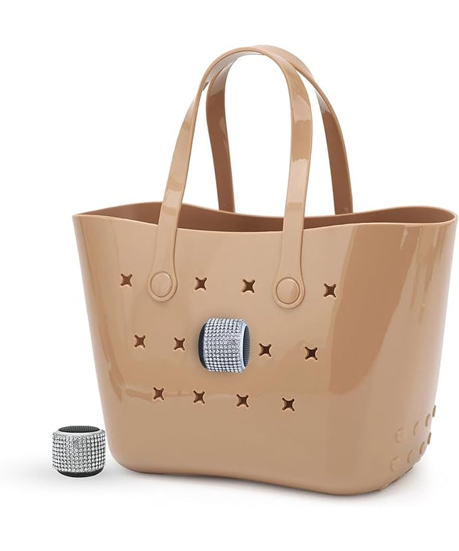 Tote Tunes Waterproof Mini Bluetooth Speaker Compatible with Bogg-Style Tote Bags – Wireless Portable Sound with Secure Rivet Attachment (Crystal Rhinestone)