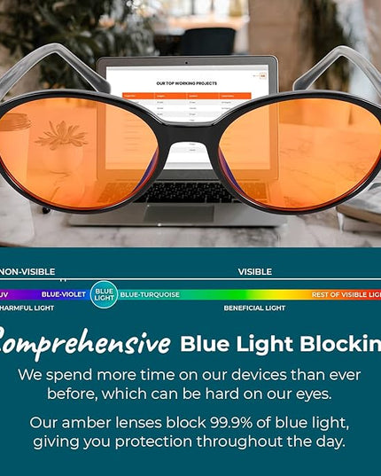 100% Blue Light Blocking Glasses - Women + Men - Better Sleep - Anti Eye Strain Protection - Computer Screens Gaming