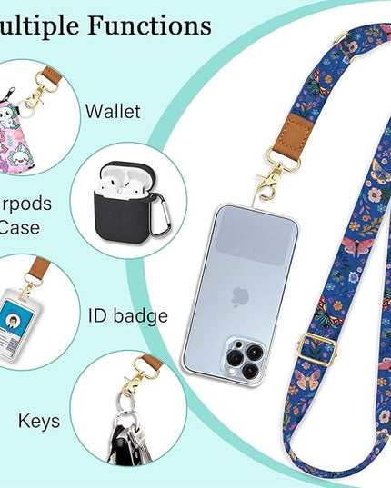 Butterfly Floral Phone Lanyard Crossbody Strap, Cell Phone Lanyards for Women, Wrist Strap Wristlet Adjustable Accessories Around The Neck Travel Essentials Gift