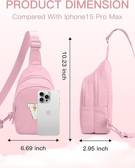 Viverte Small Corduroy Sling Bag Initial Crossbody Bag Fanny Pack for Girls Personalized Birthday Gifts for Teen Girls Gifts