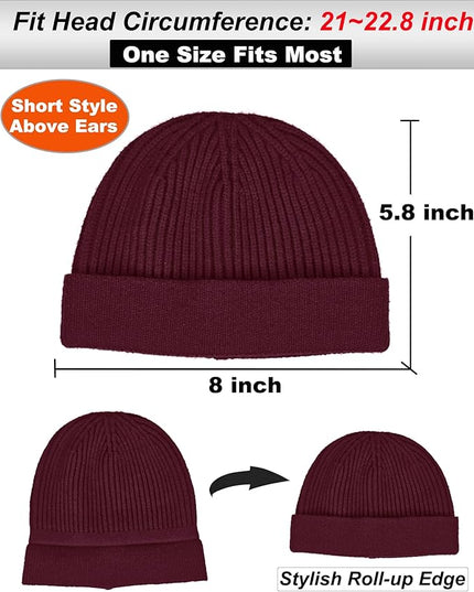 vidsel Thin Wool Fisherman Beanie for Men Women, Short Knit Cuff Trawler Watch Hats
