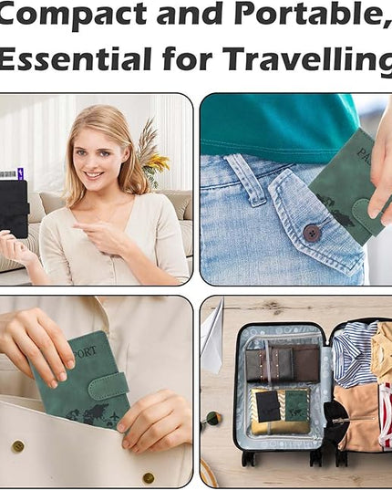 JIABEIUS 3pcs Passport Holder with 3pcs Luggage Tags, Pu Leather Travel Passport Cover, Waterproof Travel Wallet with RFID Blocker for Credit Cards, Cash, Boarding Passes Women Men