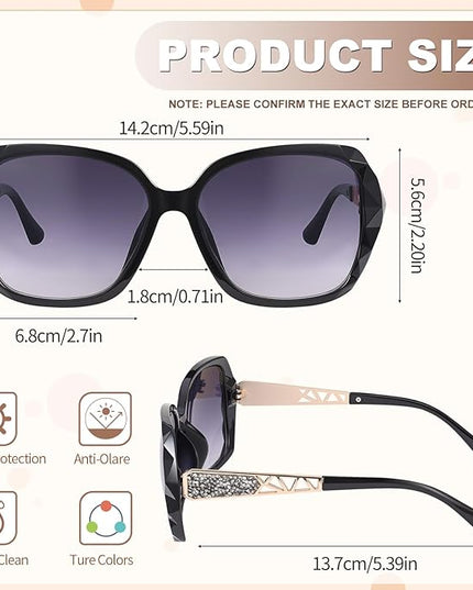 DragonflyDreams 4 Pcs Women Large Sunglasses, UV 400 Glasses Oversized Classic Trend Ladies Sunglasses Sparkling Large Frame