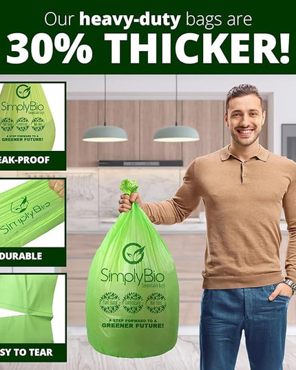 Simply Bio 13 Gallon Compostable Trash Bags Liners with Flat-Top, Thick 0.87 Mil, 49.21 Liter, 50 Bags, Tall Kitchen Food Scrap Waste Bag, ASTM D6400, US BPI and OK Compost Home Certified