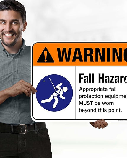 Warning Fall Hazard Appropriate Fall Protection Equipment Sign, 18x24 Inches, Rust Free .063 Aluminum, Fade Resistant, Made in USA by My Sign Center