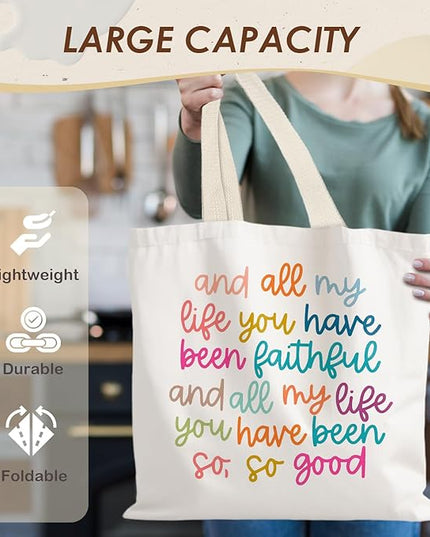 All My Life You Have Been Faithful Christian Bible Verse Tote Bag, Religious & Bible Verse Gifts for Women, Reusable Grocery Bags