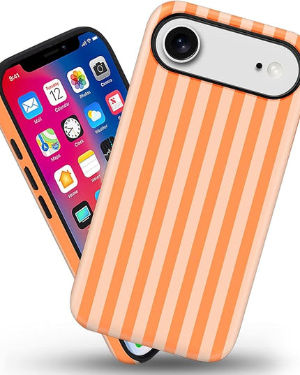 Magnetic for iPhone 17 Air Case Cute Stripes Phone Case, Shockproof Slim TPU and Hard PC Protective Phone Cover Compatible with MagSafe Designed for Women Girls, Orange