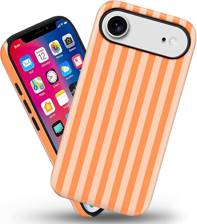 Magnetic for iPhone 17 Air Case Cute Stripes Phone Case, Shockproof Slim TPU and Hard PC Protective Phone Cover Compatible with MagSafe Designed for Women Girls, Orange