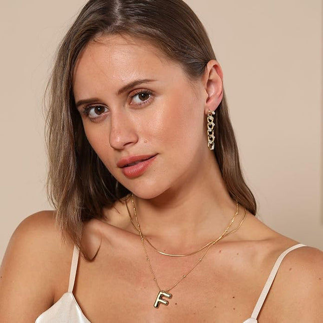 LUCA SMITH Initial Necklaces for Women, Dainty Balloon Bubble Letter, Name Letter Alphabet Pendant Layered Choker Chain Jewelry Gift