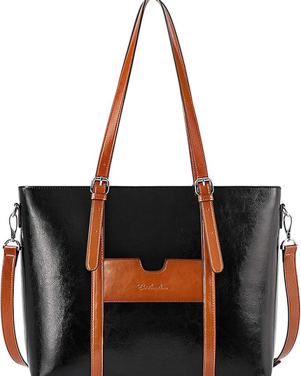 BOSTANTEN Leather Laptop Bag Work Tote for Women Shoulder Handbag Briefcase 15.6 inch Satchel Computer Bag