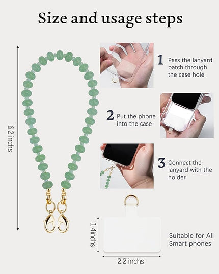 Natural Stone Beaded Phone Wrist Strap for Women – Detachable Chain Wristlet, Durable 304 Stainless Steel Core (Green Aventurine)
