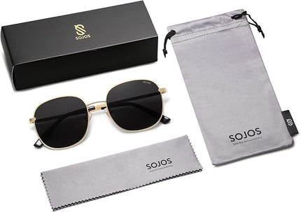 SOJOS Classic Trendy Square Sunglasses for Women Men Cute Big Frame Gold Shades SJ1137