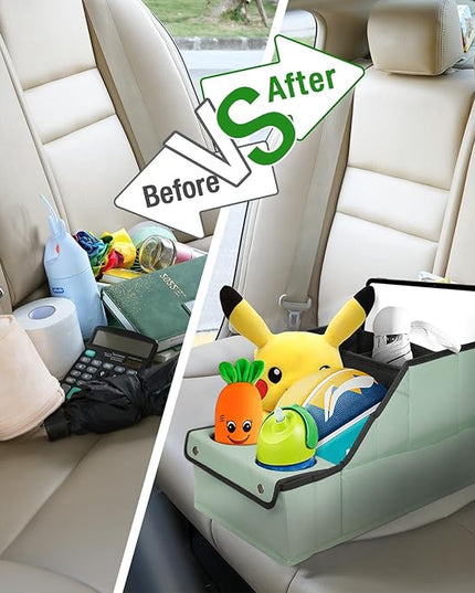 MULISOFT Car Seat Organizer - Backseat Car Organizer with 11 Storages Compartments and 2 Cup Holders, Green