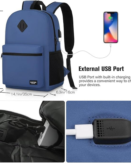 YAMTION School Backpack,Classic Bookbag Men and Teen Boy Schoolbag with USB Charging Port for High School College Office Work Travel