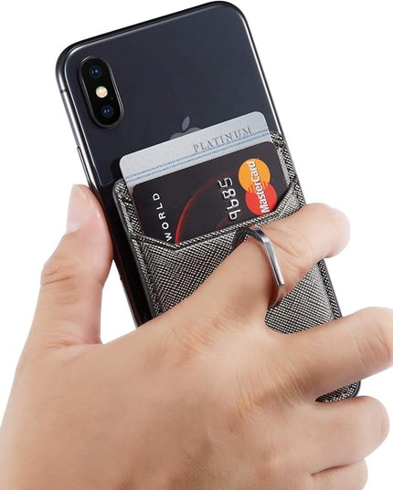 BIAJIYA Phone Card Holder RFID Leather Wallet Credit Adhesive Cell Case Stick-on Card Holder for Women and Men Back of Phone for Most of Smartphones (Black)