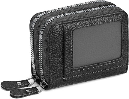RNIEGA Credit Card Holder Wallet RFID Blocking Leather Small Wallet for Women Double Zipper Wallet with ID Window